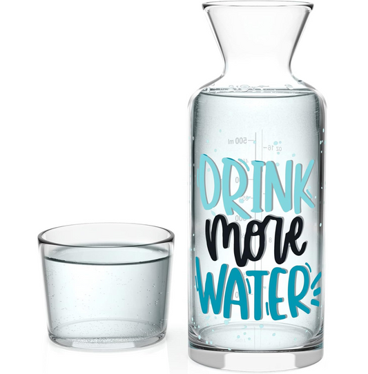 Drink More Water Motto Bedside Water Carafe